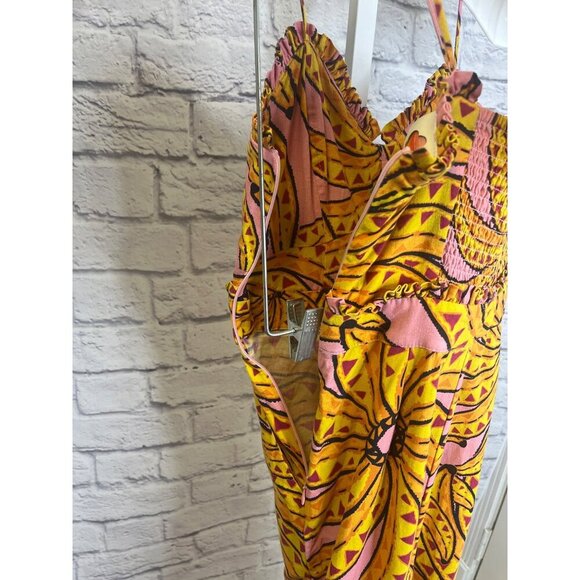 Farm Rio Jumpsuit Banana Print Linen Blend Halter Ladies Size XS Smocked Crop - Picture 5 of 15